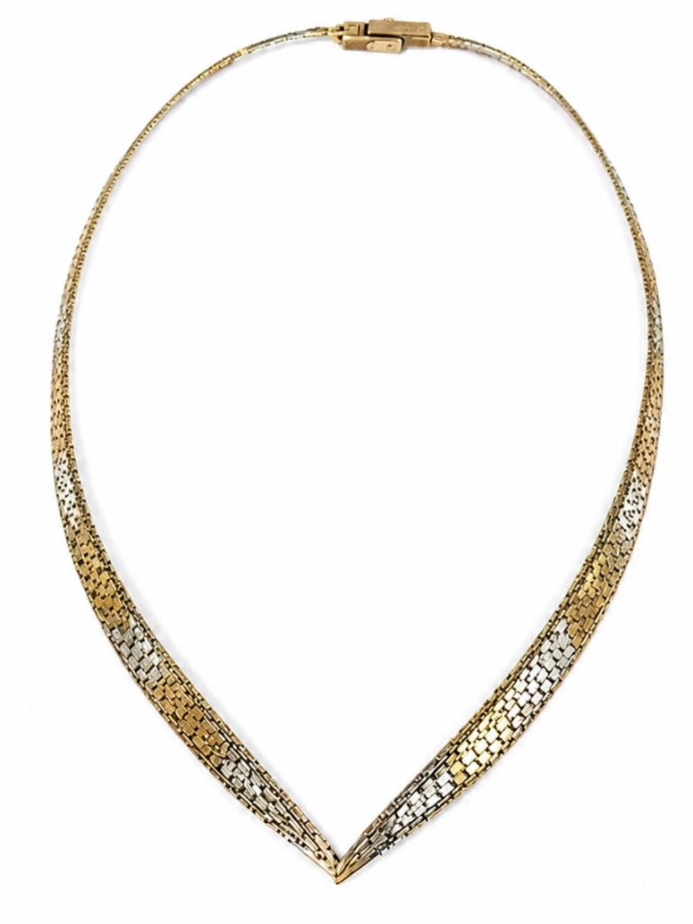 True VTG Tri Color Woven Mesh V Collar Gold Silver Rose Gold 14k/925 Necklace
